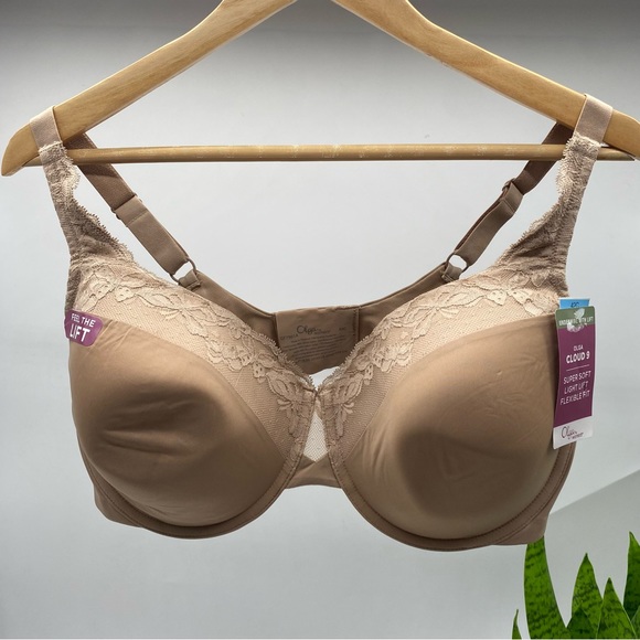 Olga Plus Size Cloud 9 Underwire Contour Bra with Lace Toasted Almond size 42C - Picture 2 of 6